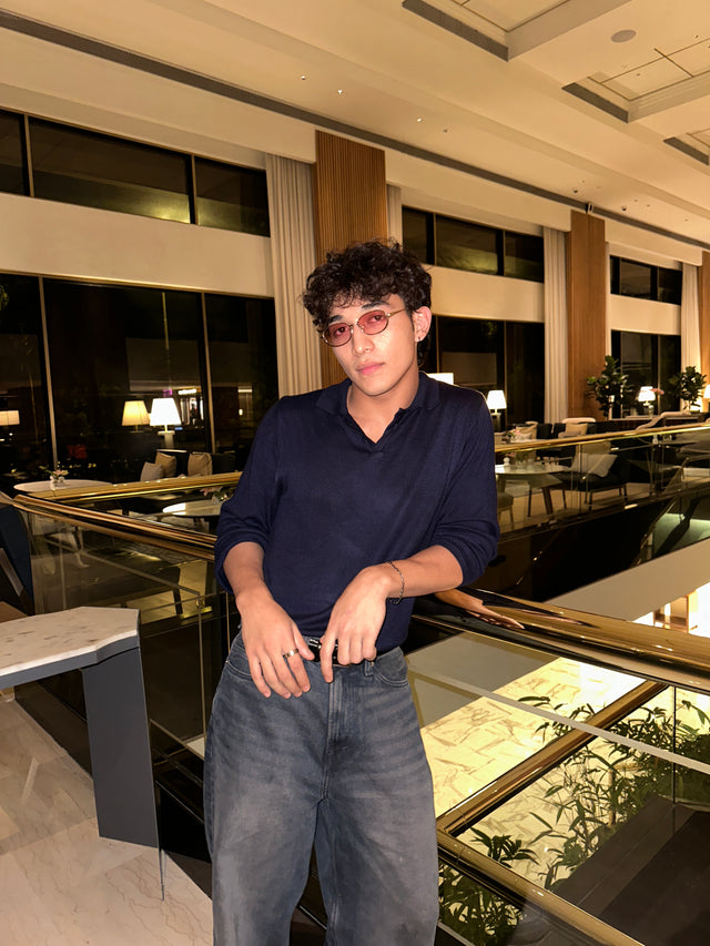 Navy Blue Knitted Summer Sweater Ft. Akash Thapa
