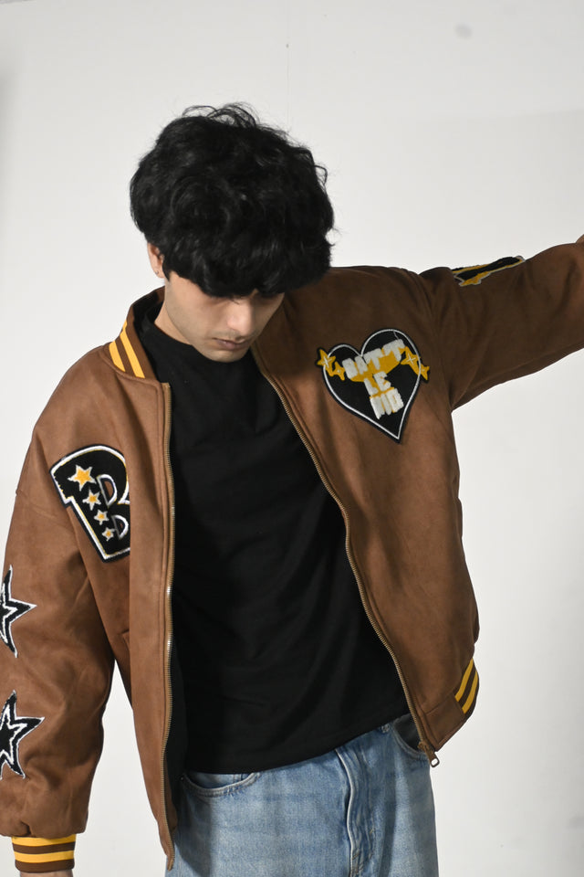BATTLE KID - VARSITY JACKET ( SUEDE LEATHER ) T.NOIR